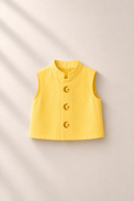 Anaario Cream Moon-Star Motif Jacket Kurta Set, close up of yellow jacket with moon-and-star motif buttons
