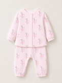 Baby wearing Anaario Dancing Bunny organic mulmul cotton Blossom Breeze set, newborn to 24 months