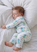 Baby wearing Anaario Dino-Kites organic mulmul cotton set, newborn to 24 months