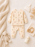 Baby wearing Anaario Ducks and Mouse organic mulmul cotton set, newborn to 24 months