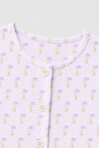 Baby wearing Anaario Giraffe and Balloons organic mulmul cotton Blossom Breeze set, newborn to 24 months