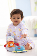 Baby wearing Anaario Giraffe and Balloons organic mulmul cotton Blossom Breeze set, newborn to 24 months