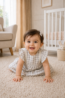 Grey Gingham Lace Frill Romper