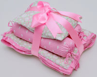 Snuggles and Cuddles Baby Blanket Gift Bundle (Ivory and Rose Poppy Raindrops)