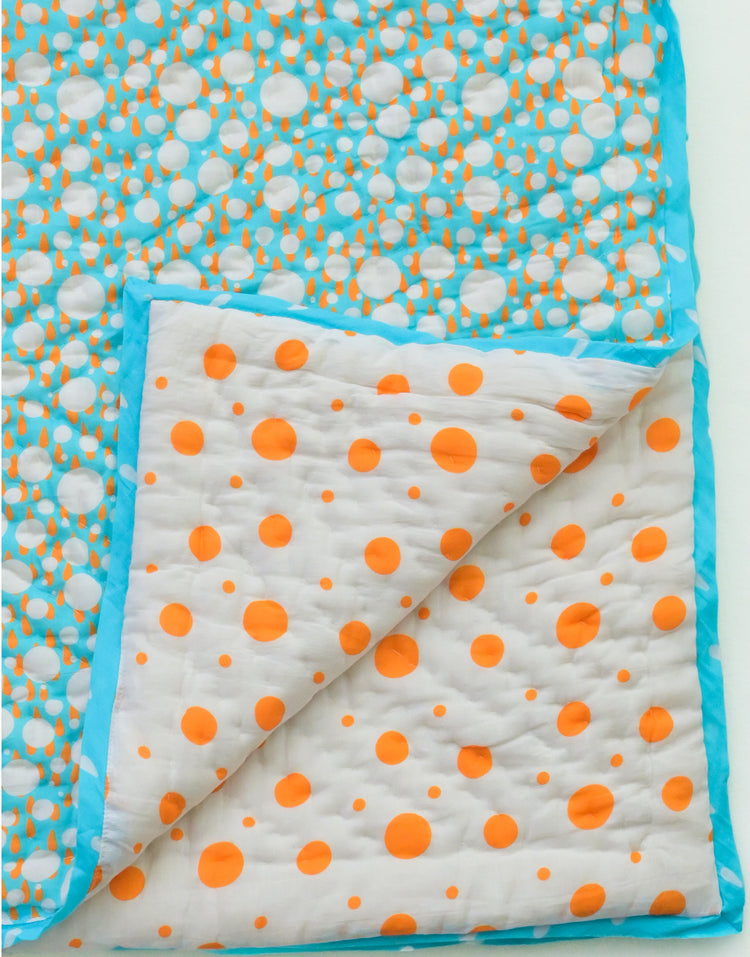 Snuggles and Cuddles Baby Blanket Gift Bundle (Ivory and Tangerine Poppy raindrops)