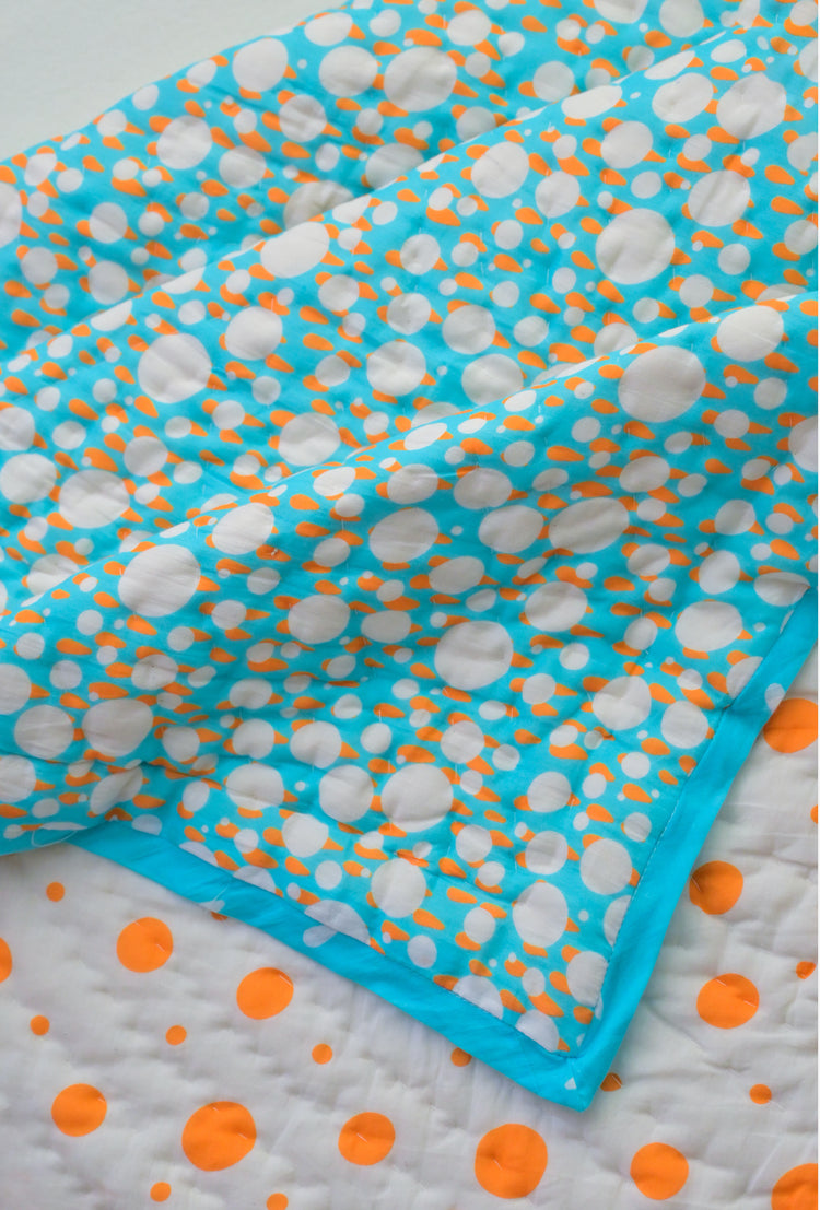 Snuggles and Cuddles Baby Blanket Gift Bundle (Ivory and Tangerine Poppy raindrops)