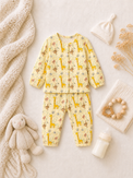 Baby wearing Anaario Jungle Gingham organic mulmul cotton Blossom Breeze set, newborn to 24 months