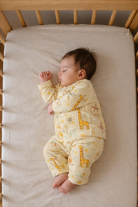 Baby wearing Anaario Jungle Gingham organic mulmul cotton Blossom Breeze set, newborn to 24 months