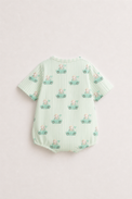 Baby wearing Anaario Mint Car Wrap mint stripes with car prints romper, newborn to 24 months