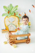 Baby wearing Anaario Mint Green Stripes organic mulmul cotton Blossom Breeze set, newborn to 24 months