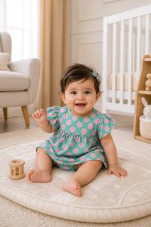 Mint Pink Dot Frill Dress Set