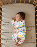 Baby wearing Anaario Multicolor Polka Spots organic mulmul cotton Sakura set, newborn to 24 months