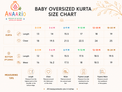Anaario baby boy kurta size chart in inches showing kurta length, chest and waist by age
