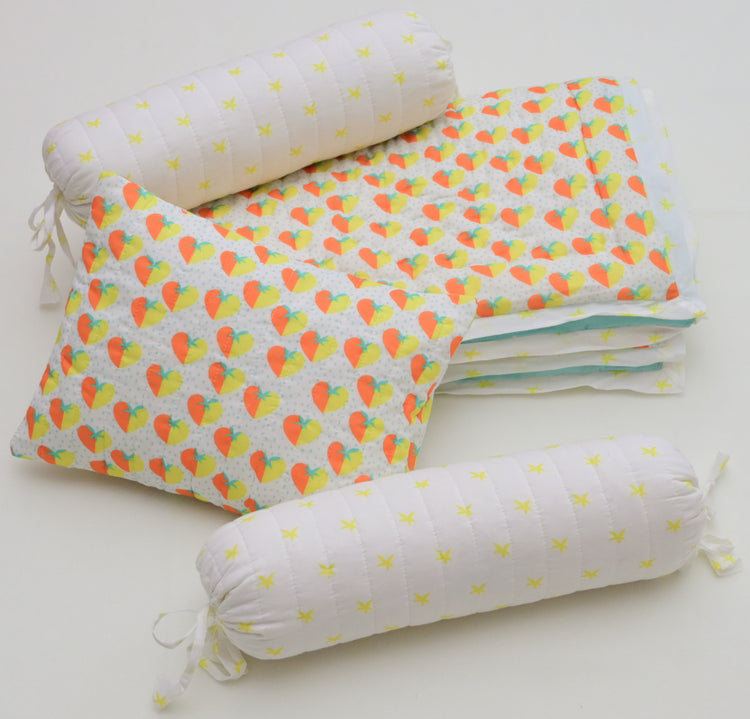 Snuggles and Cuddles Baby Blanket Gift Bundle (Orange and yellow hearts)