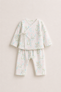 Baby wearing Anaario Bunny Print Wrap soft bunny prints co-ord set, newborn to 24 months
