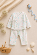 Baby wearing Anaario Bunny Print Wrap soft bunny prints co-ord set, newborn to 24 months