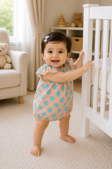 Peach Aqua Polka Dot Flutter Romper