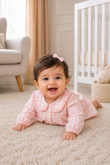 Pink Check Collar Dress Set
