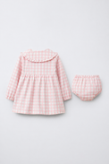 Baby wearing Anaario Pink Check Collar pink and white check long-sleeve dress set, newborn to 24 months