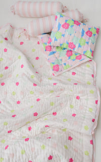 Snuggles and Cuddles Baby Blanket Gift Bundle (Neon and pastel florals - Pink)