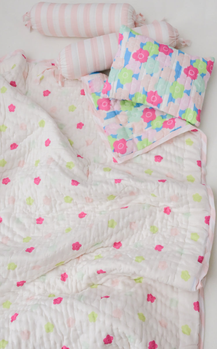 Snuggles and Cuddles Baby Blanket Gift Bundle (Neon and pastel florals - Pink)