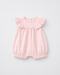 Baby wearing Anaario Pink Gingham Frill Yoke sleeveless romper, newborn to 24 months