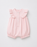 Baby wearing Anaario Pink Gingham Frill Yoke sleeveless romper, newborn to 24 months