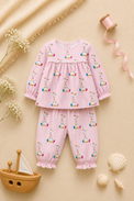 Baby wearing Anaario Pink Gingham Giraffe pink gingham with giraffe prints co-ord set, newborn to 24 months