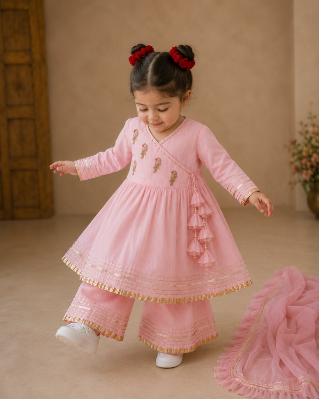 Indian Baby Pink Parrot Angrakha Set - Anaario - Image 1
