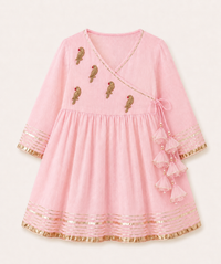 Indian Baby Pink Parrot Angrakha Set - Anaario - Image 4