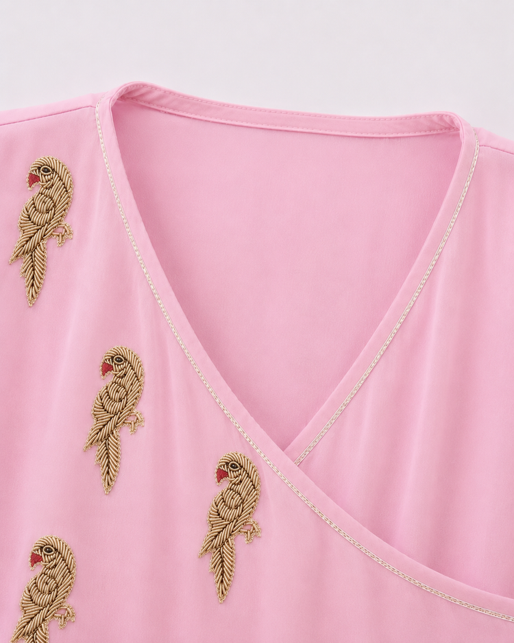 Indian Baby Pink Parrot Angrakha Set - Anaario - Image 6