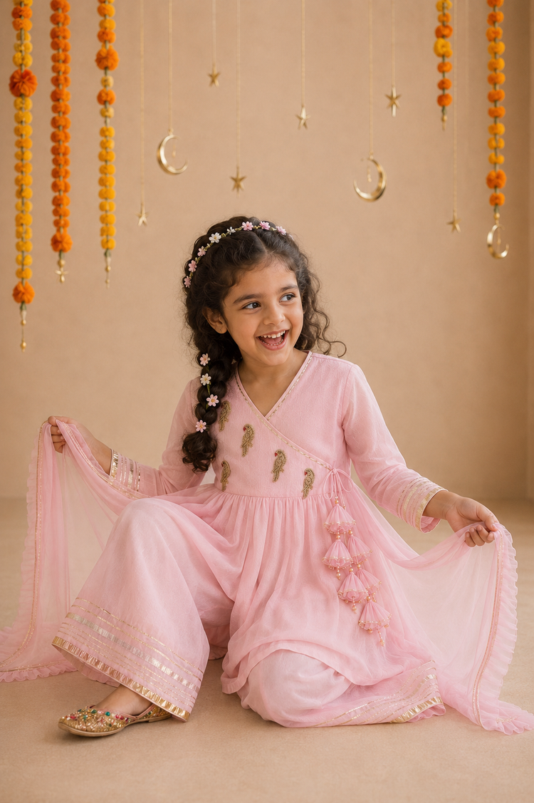Indian Baby Pink Parrot Angrakha Set - Anaario - Image 8
