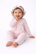 Baby wearing Anaario Pink Stripes organic mulmul cotton Blossom Breeze set, newborn to 24 months