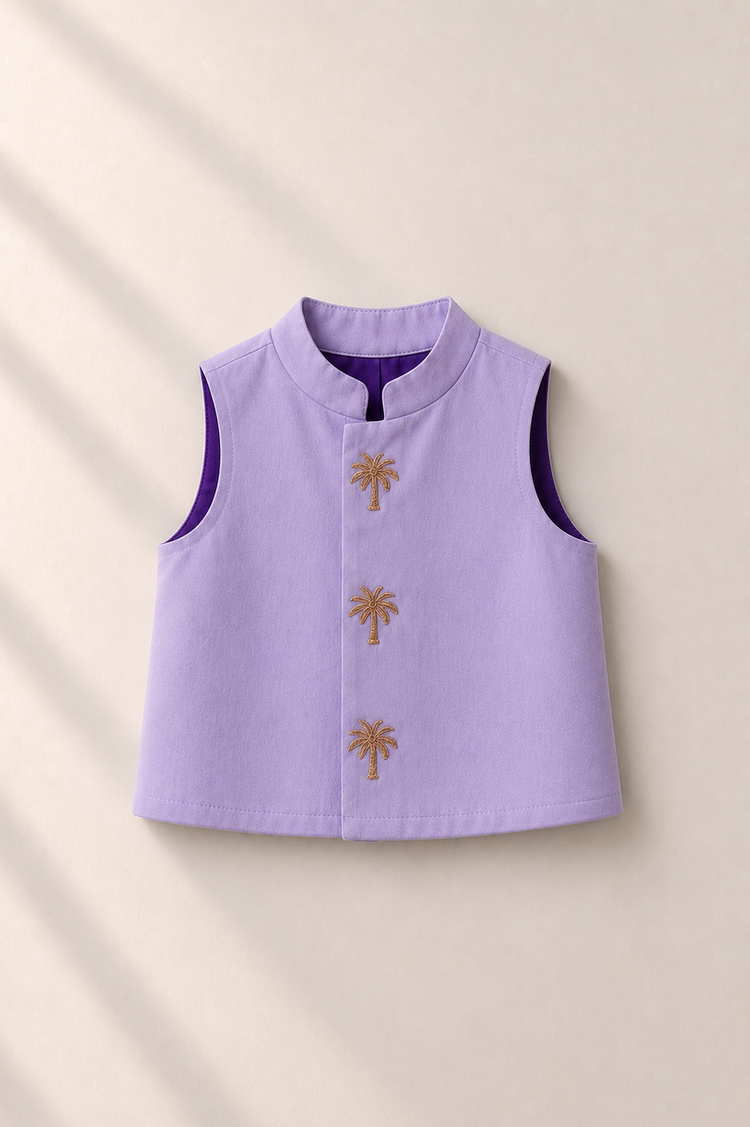 Baby purple and lavender palm jacket kurta set by Anaario