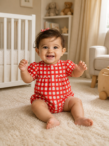 The Cherry Check Bubble Romper