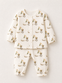 Baby wearing Anaario Retro Scooters organic mulmul cotton set, newborn to 24 months