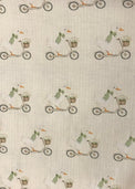 Baby wearing Anaario Retro Scooters organic mulmul cotton set, newborn to 24 months