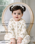 Baby wearing Anaario Retro Scooters organic mulmul cotton set, newborn to 24 months