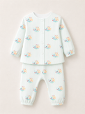 Baby wearing Anaario Tropical Fish organic mulmul cotton set, newborn to 24 months