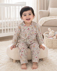 Baby wearing Anaario Vintage Floral Paisley Wrap co-ord set, newborn to 24 months