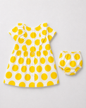 Baby wearing Anaario Yellow Dot Frill white with yellow polka dots dress set, newborn to 24 months