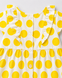 Baby wearing Anaario Yellow Dot Frill white with yellow polka dots dress set, newborn to 24 months