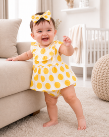 Yellow Dot Frill Dress Set