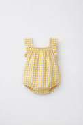 Baby wearing Anaario Yellow Gingham Shoulder Frill sleeveless romper, newborn to 24 months