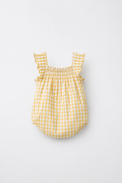 Baby wearing Anaario Yellow Gingham Shoulder Frill sleeveless romper, newborn to 24 months