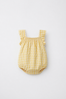 Yellow Gingham Shoulder Frill Romper