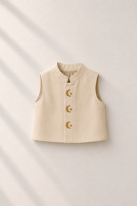 Baby wearing Anaario yellow and ivory moon-star jacket kurta set