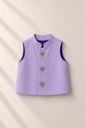 Baby yellow and lavender palm jacket kurta set by Anaario