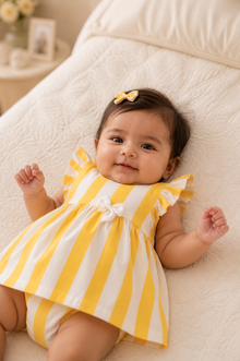 Yellow Stripe Frill Dress Set