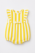 Baby wearing Anaario Yellow White Stripe Frill sleeveless romper, newborn to 24 months
